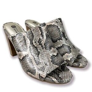 White Mountain Datenight Peep Toe Clogs Snake Print Block Heel Mule Slides